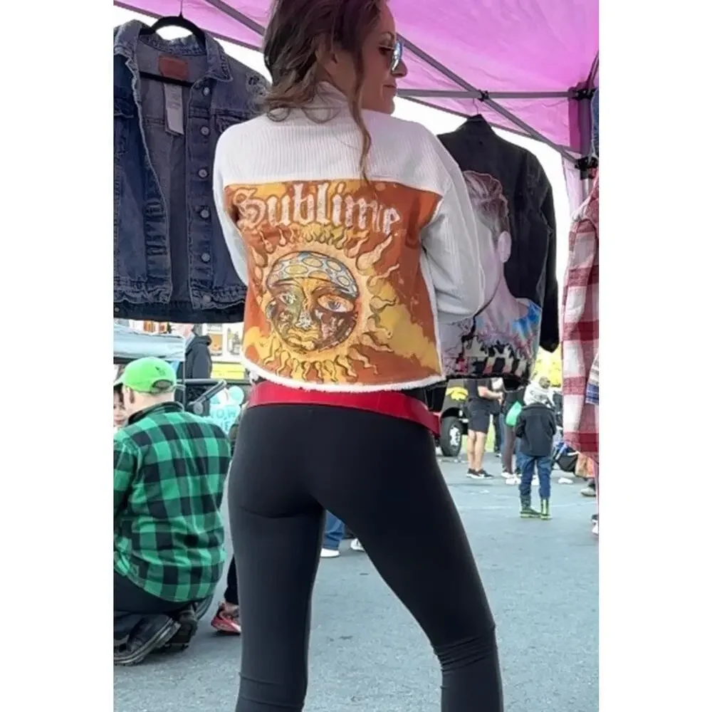 SUBLIME Punk Rock Ska 90s Upcycled Retro Vintage Corduroy Crop Jacket Size Small - Picture 2 of 12